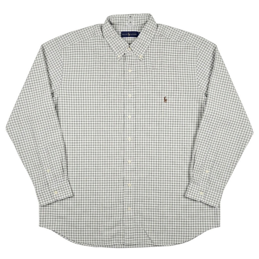 Ralph Lauren Mens 2XB Gingham Button Down Shirt Grey White Long Sleeve NWT